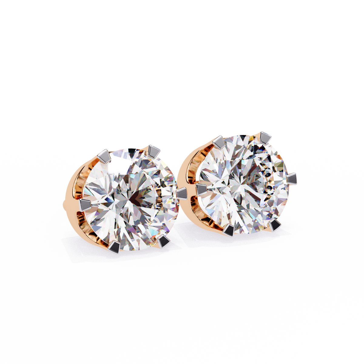 Rose Gold Four-Prong Solitaire Diamond Stud Earrings