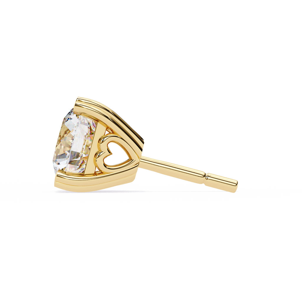 Yellow Gold Round Brilliant Diamond Heart Gallery Stud Earring