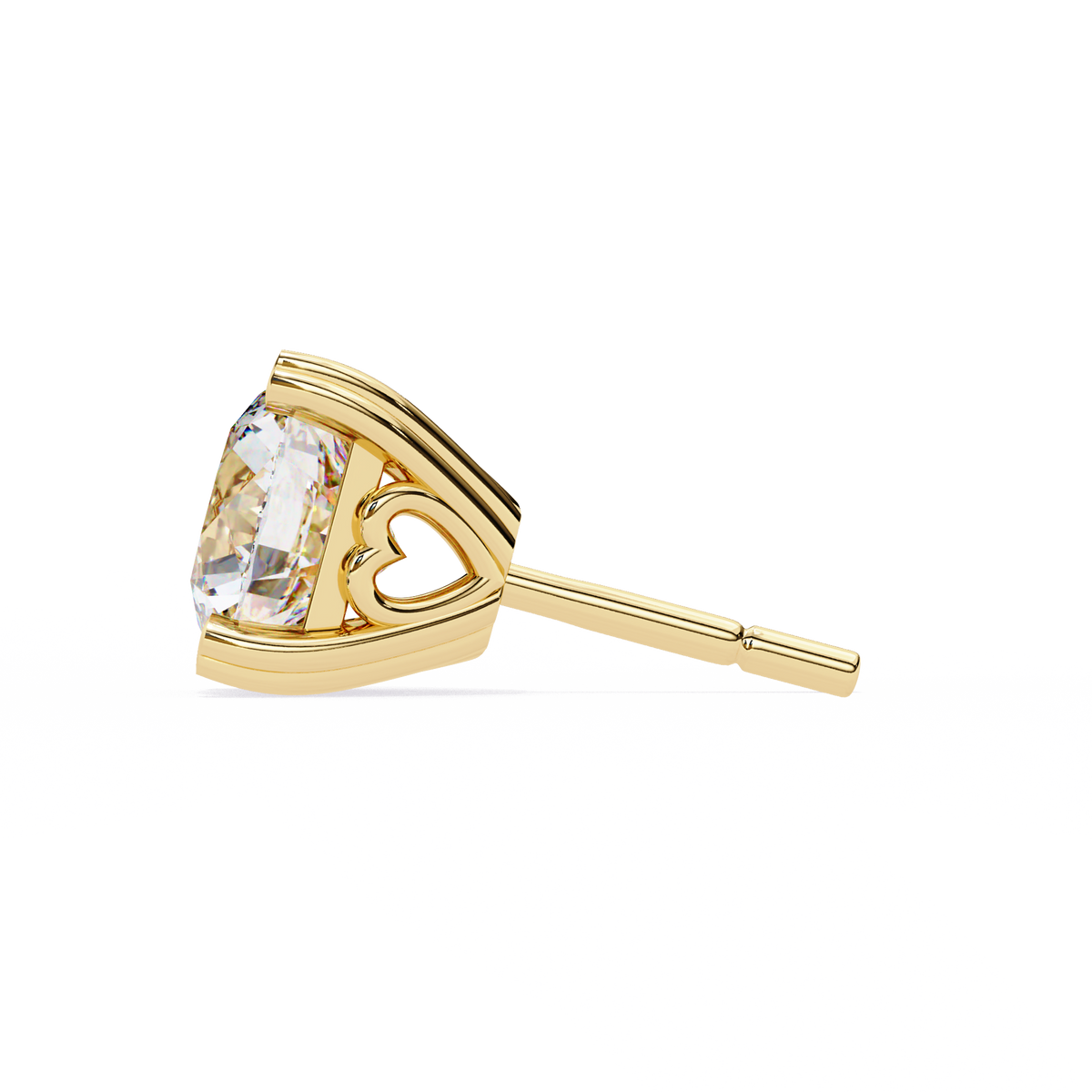 Yellow Gold Round Brilliant Diamond Heart Gallery Stud Earring