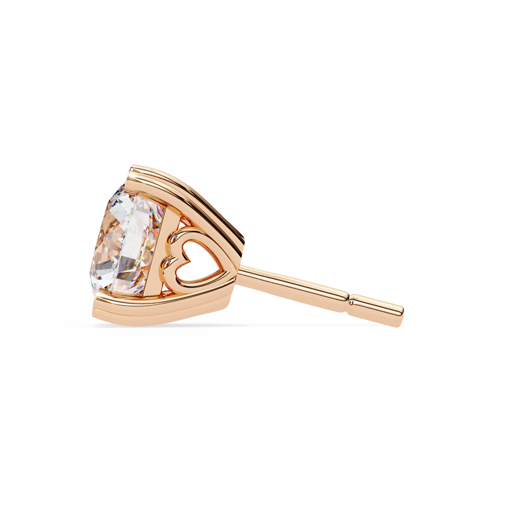 Rose Gold Heart Basket Solitaire Diamond Stud Earrings