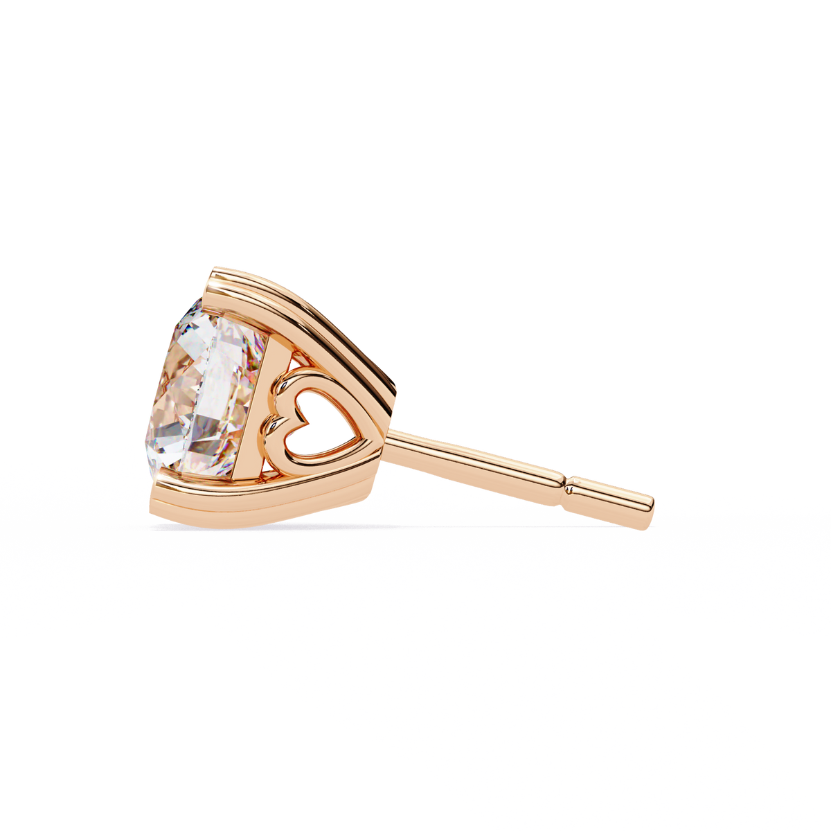 Rose Gold Heart Basket Solitaire Diamond Stud Earrings