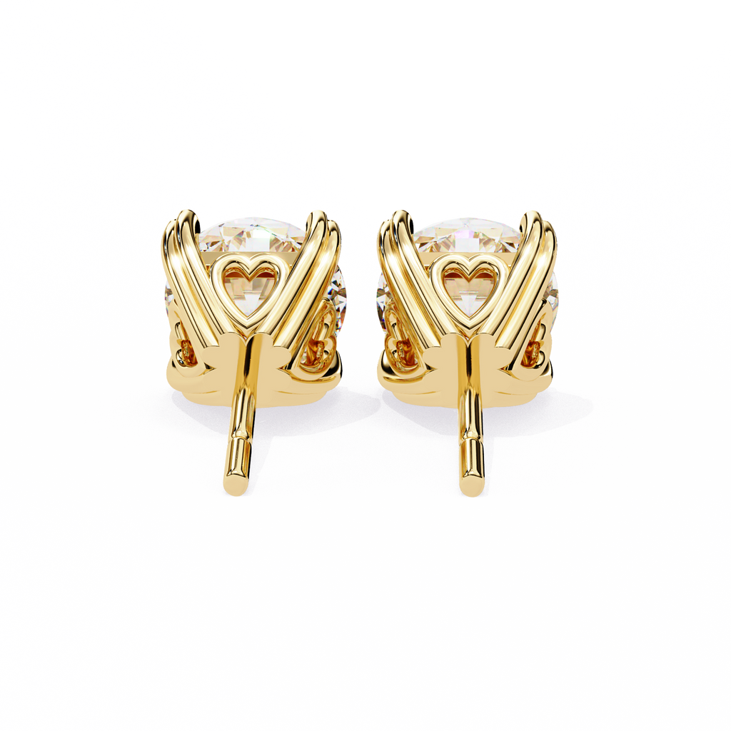Yellow Gold Round Brilliant Diamond Heart Gallery Stud Earring