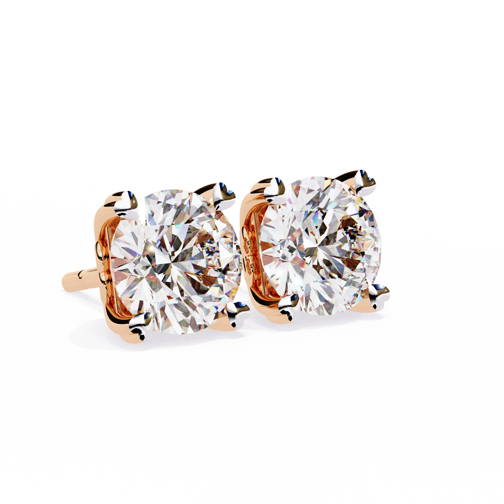 Rose Gold Heart Basket Solitaire Diamond Stud Earrings
