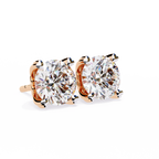 Rose Gold Heart Basket Solitaire Diamond Stud Earrings