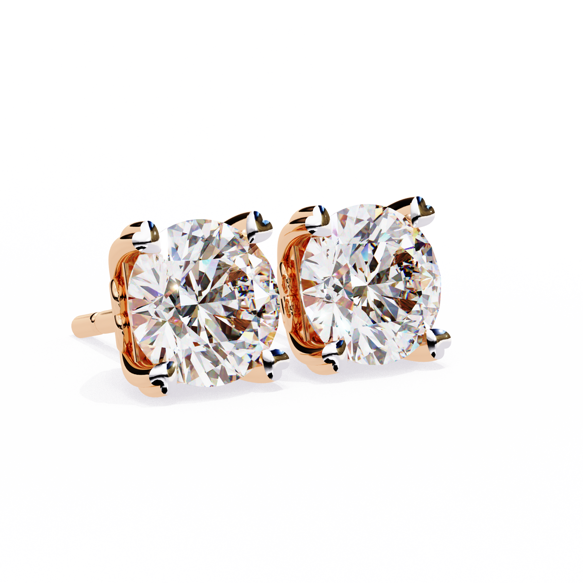 Rose Gold Heart Basket Solitaire Diamond Stud Earrings
