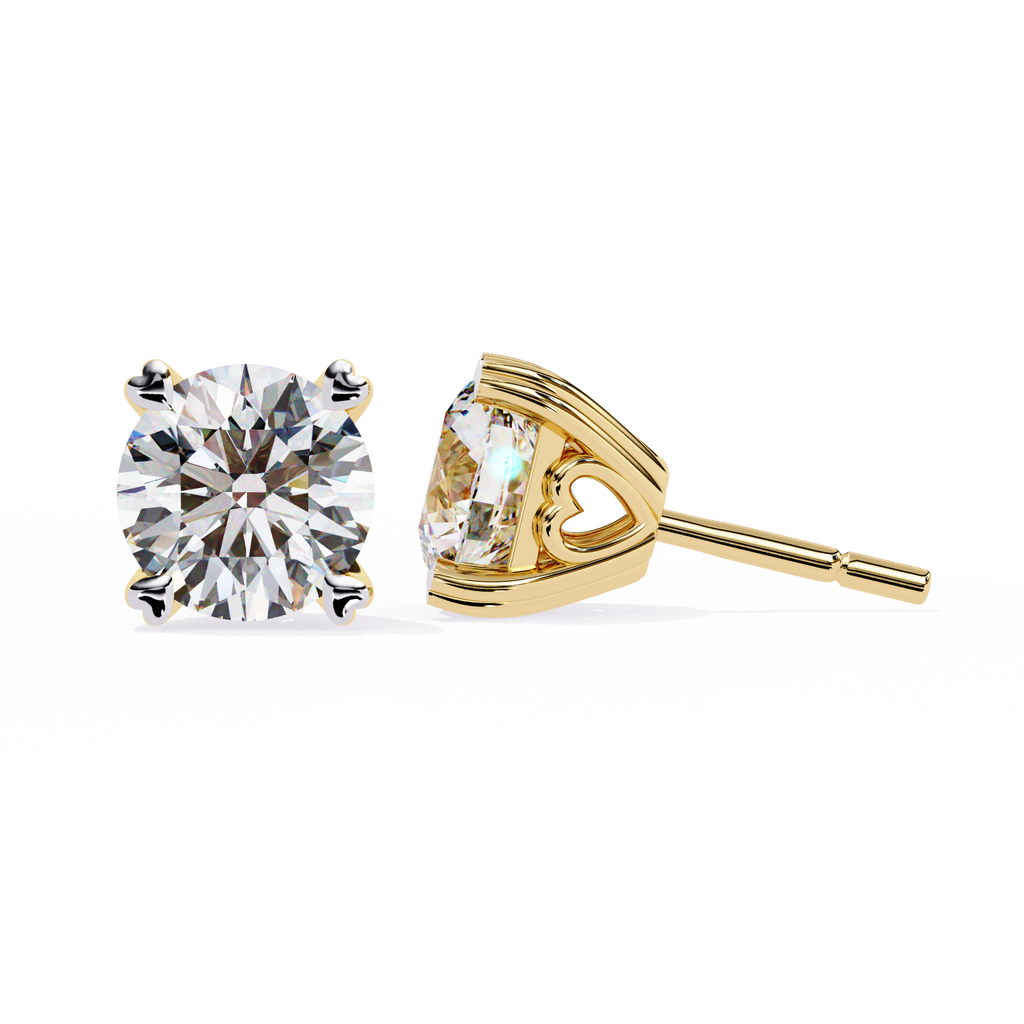 Yellow Gold Round Brilliant Diamond Heart Gallery Stud Earring