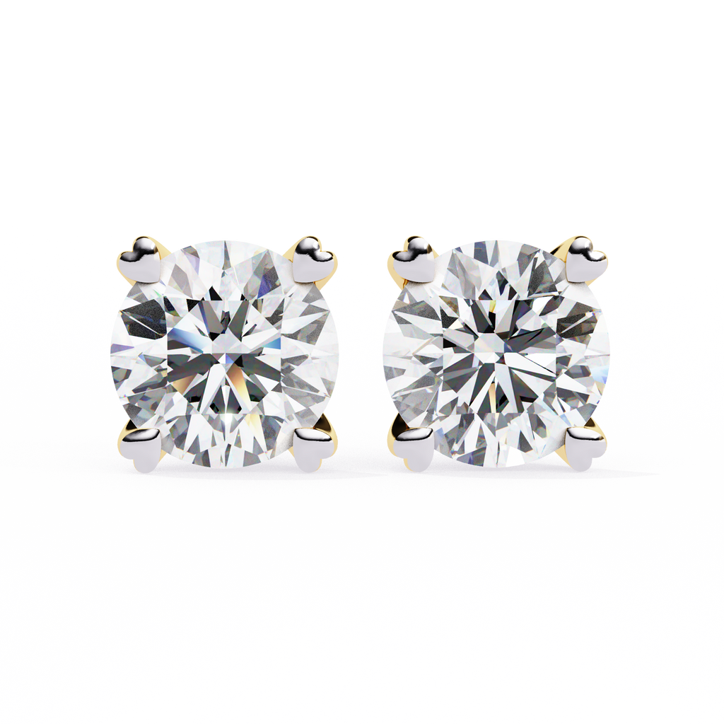 Rose Gold Heart Basket Solitaire Diamond Stud Earrings