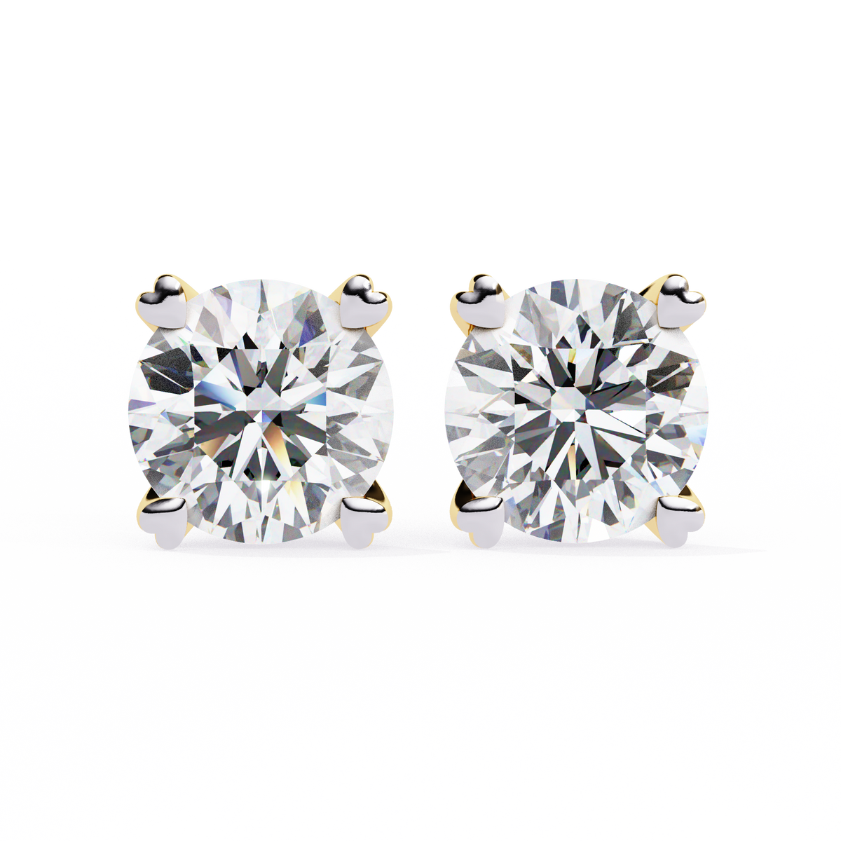 Rose Gold Heart Basket Solitaire Diamond Stud Earrings