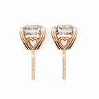Rose Gold Heart Basket Solitaire Diamond Stud Earrings