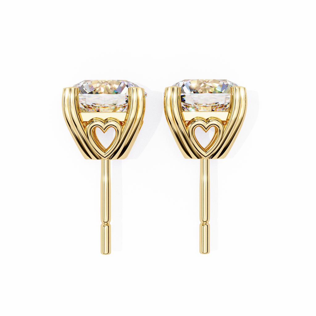 Yellow Gold Round Brilliant Diamond Heart Gallery Stud Earring