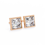 Rose Gold Bezel-Set Princess Cut Diamond Stud Earrings