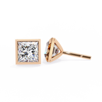 Rose Gold Bezel-Set Princess Cut Diamond Stud Earrings