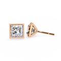 Rose Gold Bezel-Set Princess Cut Diamond Stud Earrings