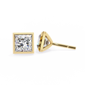 Yellow Gold Princess Cut Diamond Bezel Stud Earring