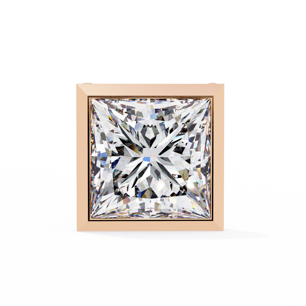 Rose Gold Bezel-Set Princess Cut Diamond Stud Earrings