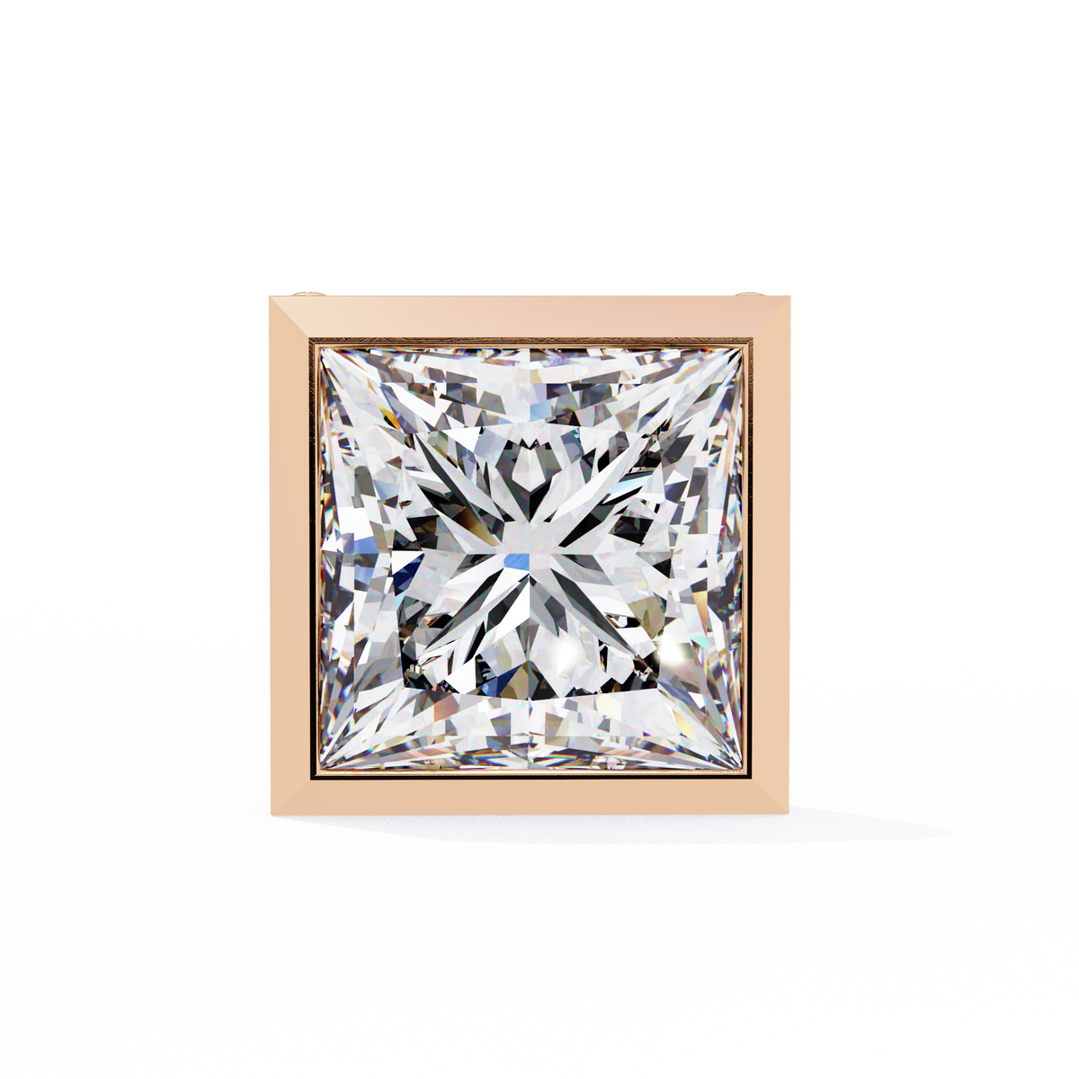 Rose Gold Bezel-Set Princess Cut Diamond Stud Earrings