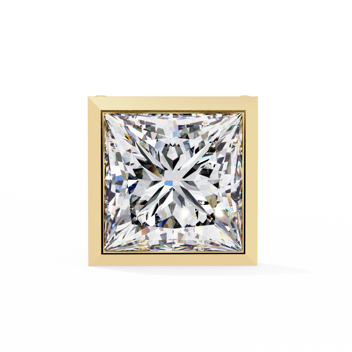 Yellow Gold Princess Cut Diamond Bezel Stud Earring