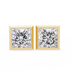 Yellow Gold Princess Cut Diamond Bezel Stud Earring