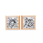 Rose Gold Bezel-Set Princess Cut Diamond Stud Earrings