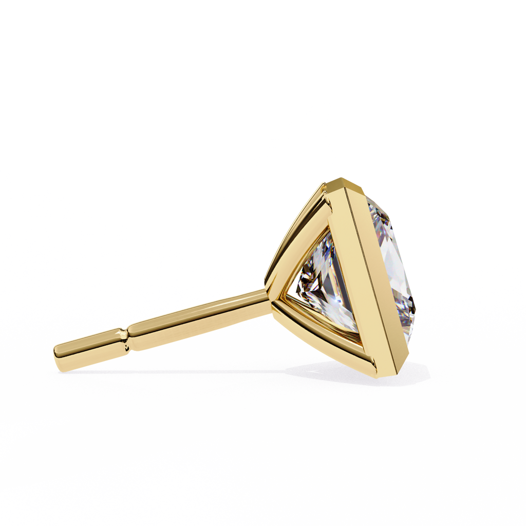Yellow Gold Princess Cut Diamond Bezel Stud Earring