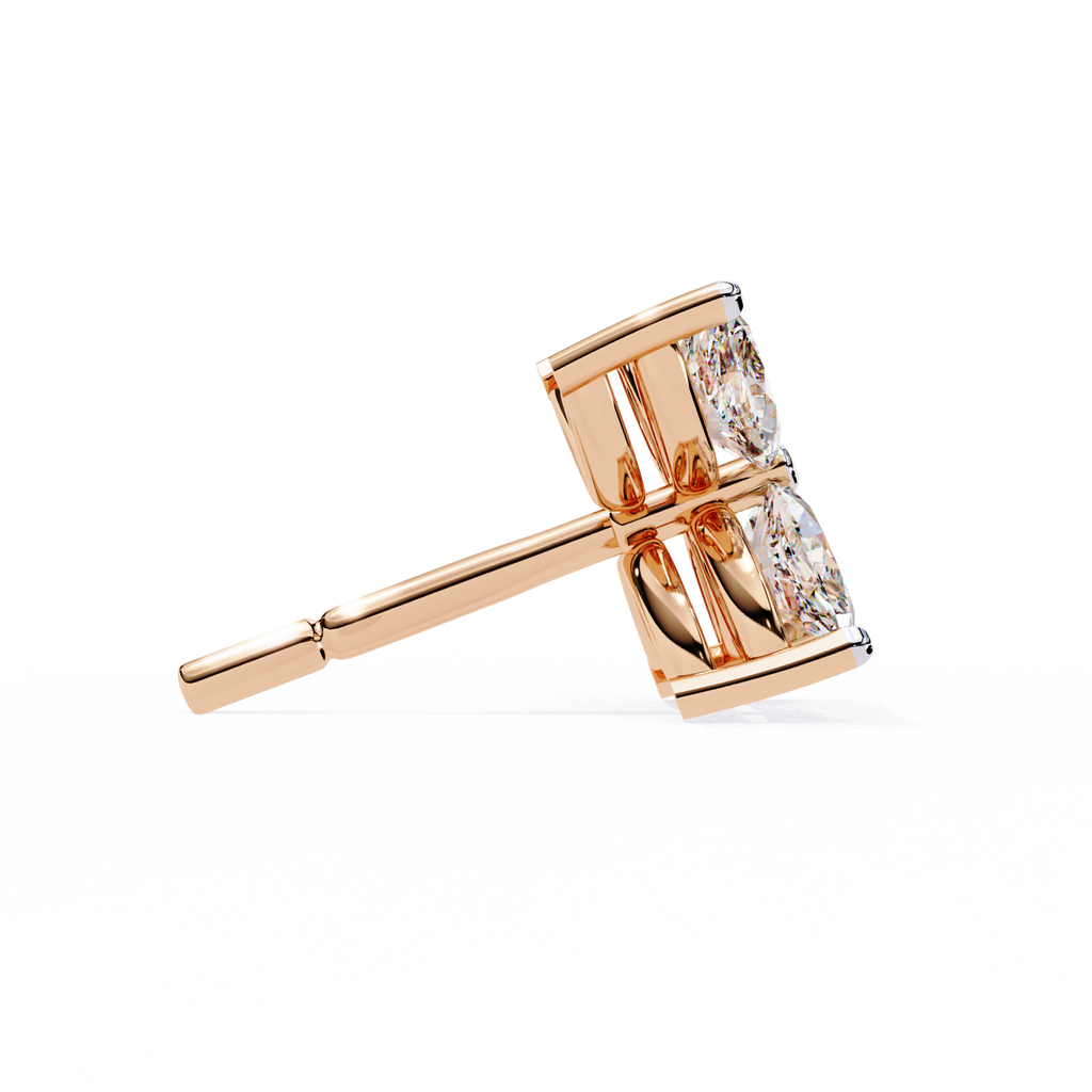 Rose Gold Ribbed-Wing Marquise Diamond Butterfly Stud Earrings