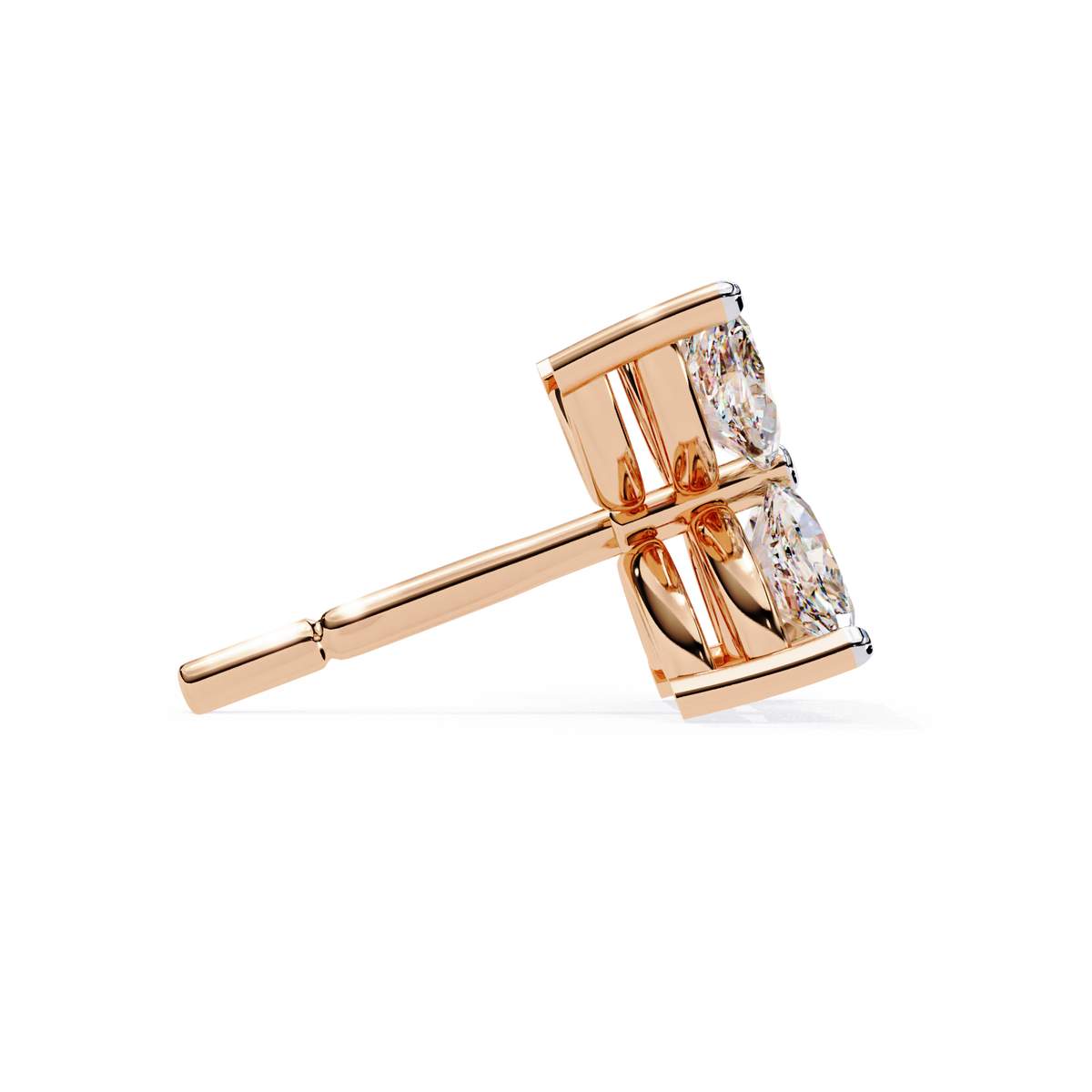 Rose Gold Ribbed-Wing Marquise Diamond Butterfly Stud Earrings