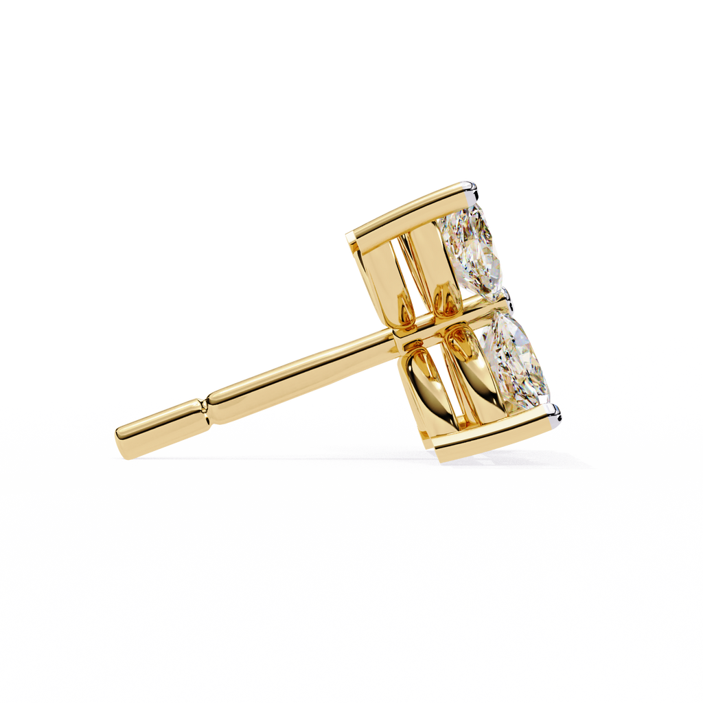 Yellow Gold Four-Petal Marquise Diamond Flower Stud Earring