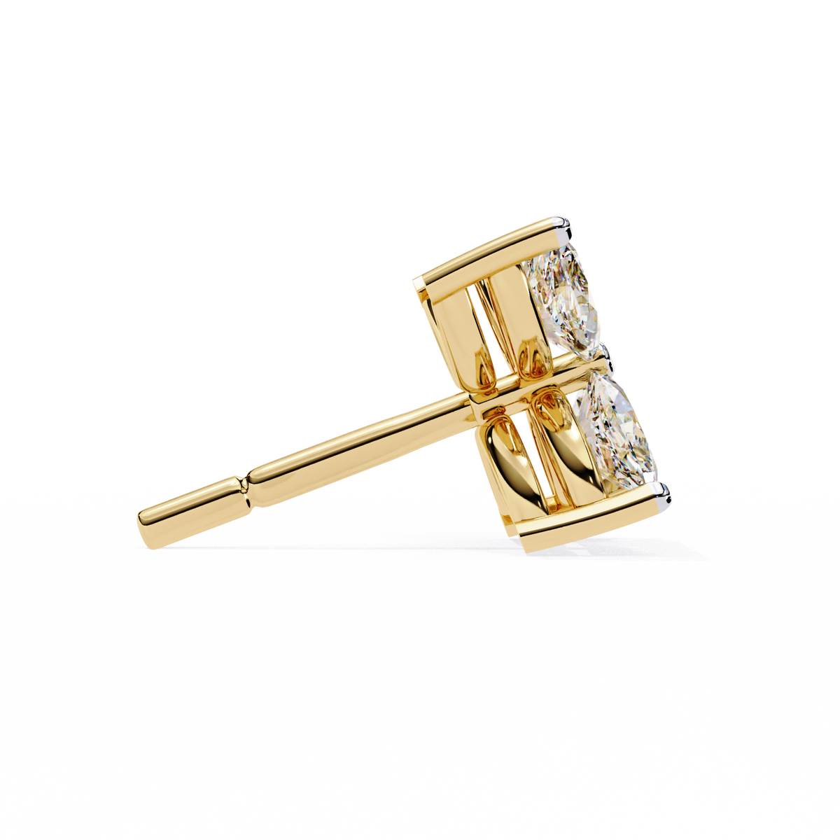 Yellow Gold Four-Petal Marquise Diamond Flower Stud Earring