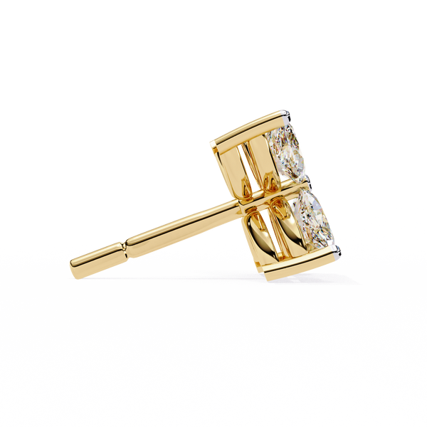 Gold Four-Petal Marquise Diamond Flower Stud Earring
