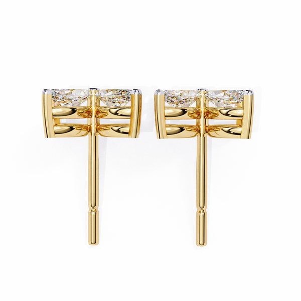Gold Four-Petal Marquise Diamond Flower Stud Earring
