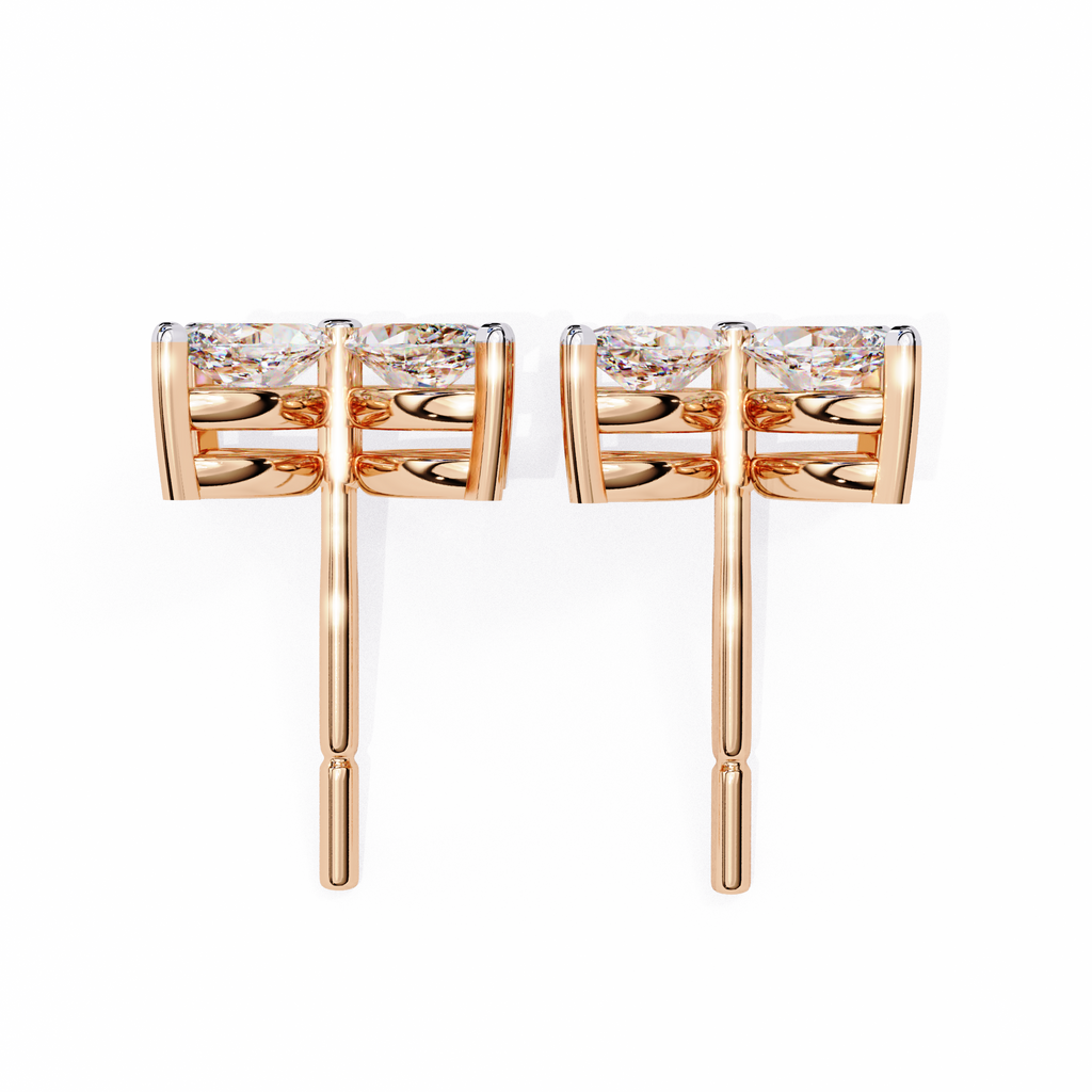 Rose Gold Ribbed-Wing Marquise Diamond Butterfly Stud Earrings