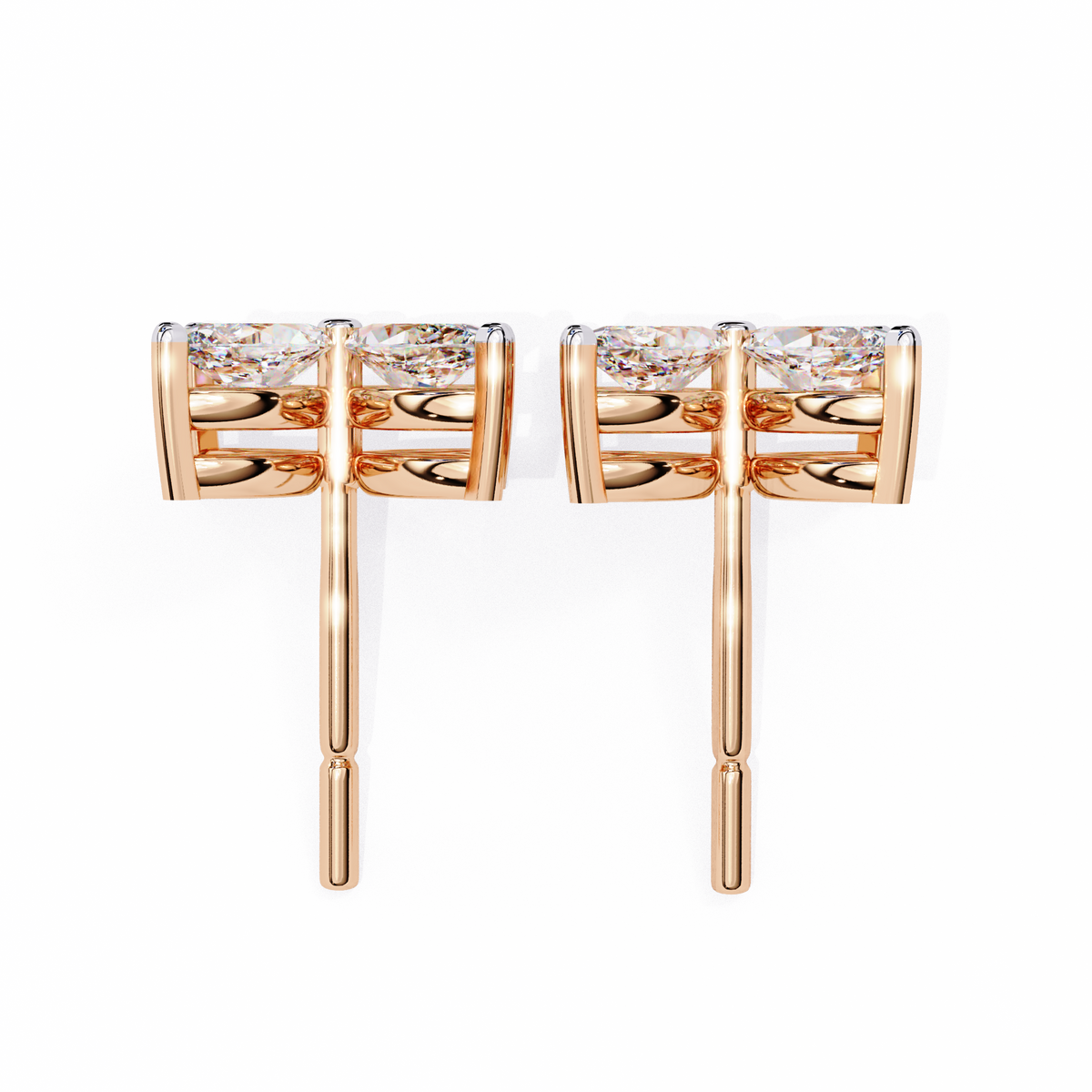 Rose Gold Ribbed-Wing Marquise Diamond Butterfly Stud Earrings