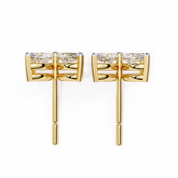 Gold Four-Petal Marquise Diamond Flower Stud Earring