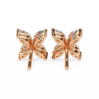 Rose Gold Ribbed-Wing Marquise Diamond Butterfly Stud Earrings