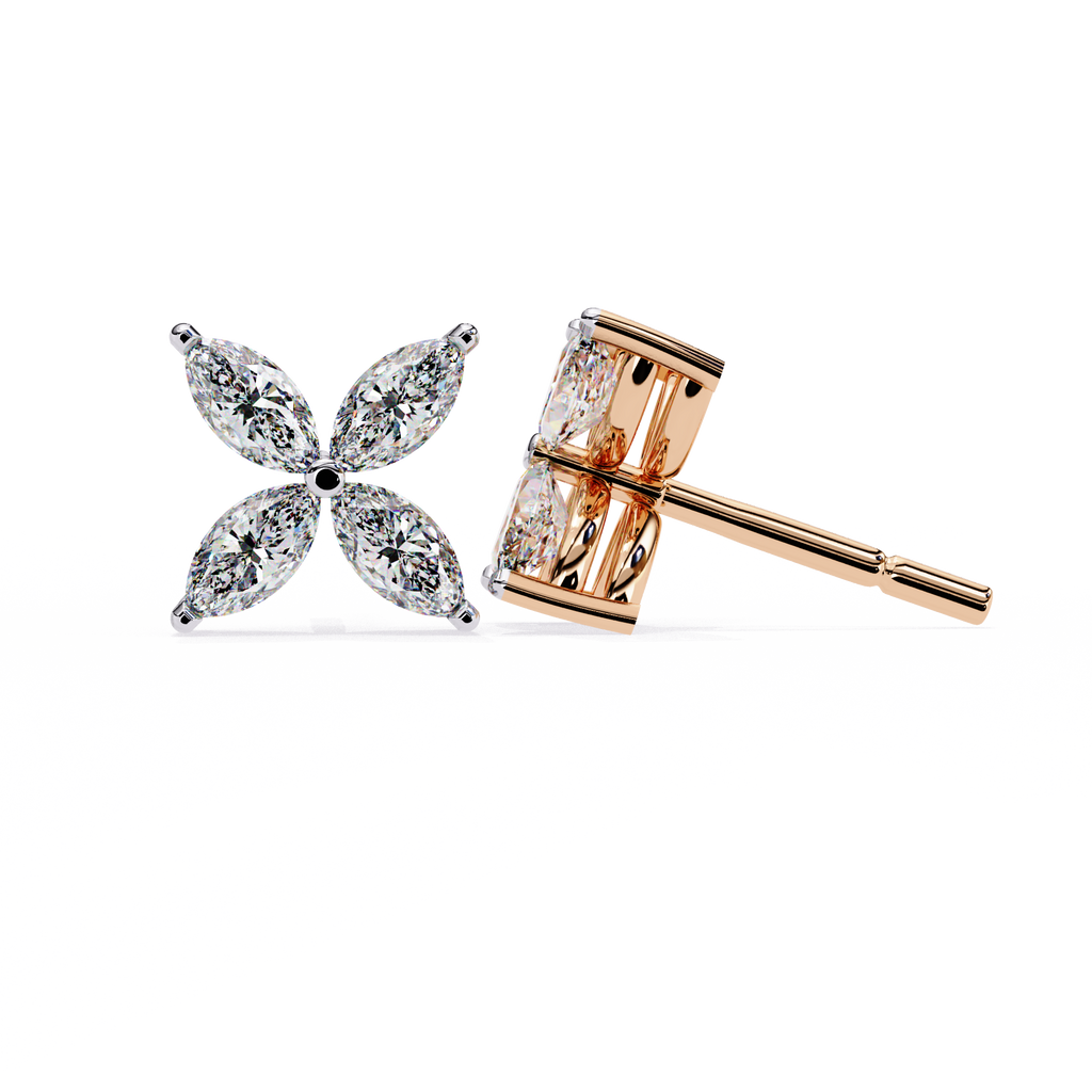 Rose Gold Ribbed-Wing Marquise Diamond Butterfly Stud Earrings