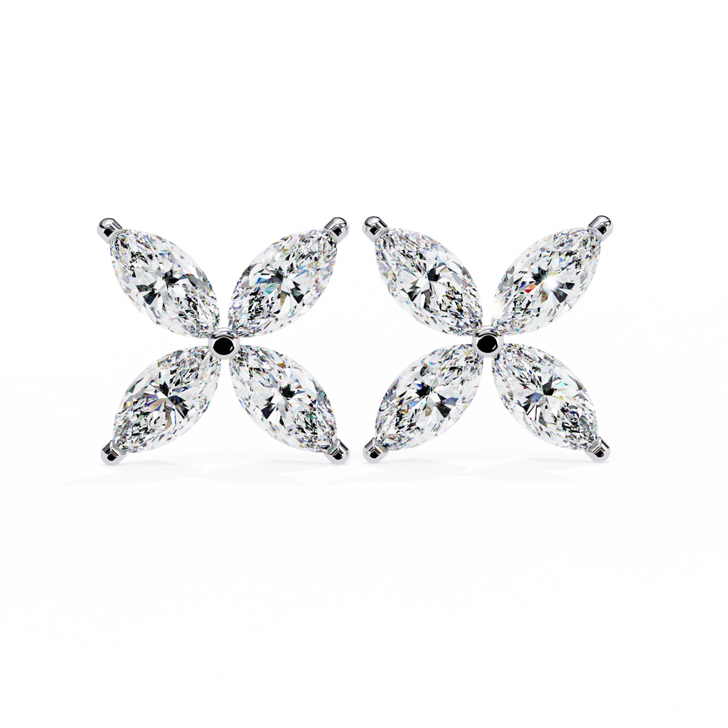 Rose Gold Ribbed-Wing Marquise Diamond Butterfly Stud Earrings