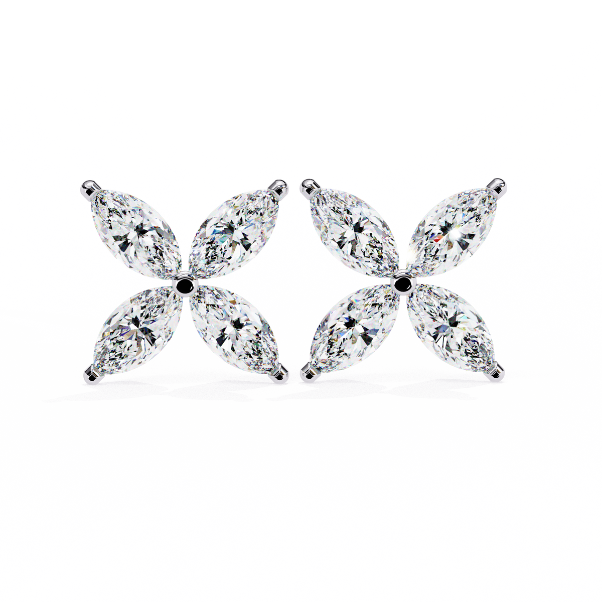 Rose Gold Ribbed-Wing Marquise Diamond Butterfly Stud Earrings