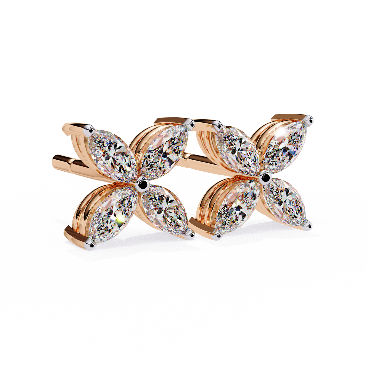Rose Gold Ribbed-Wing Marquise Diamond Butterfly Stud Earrings