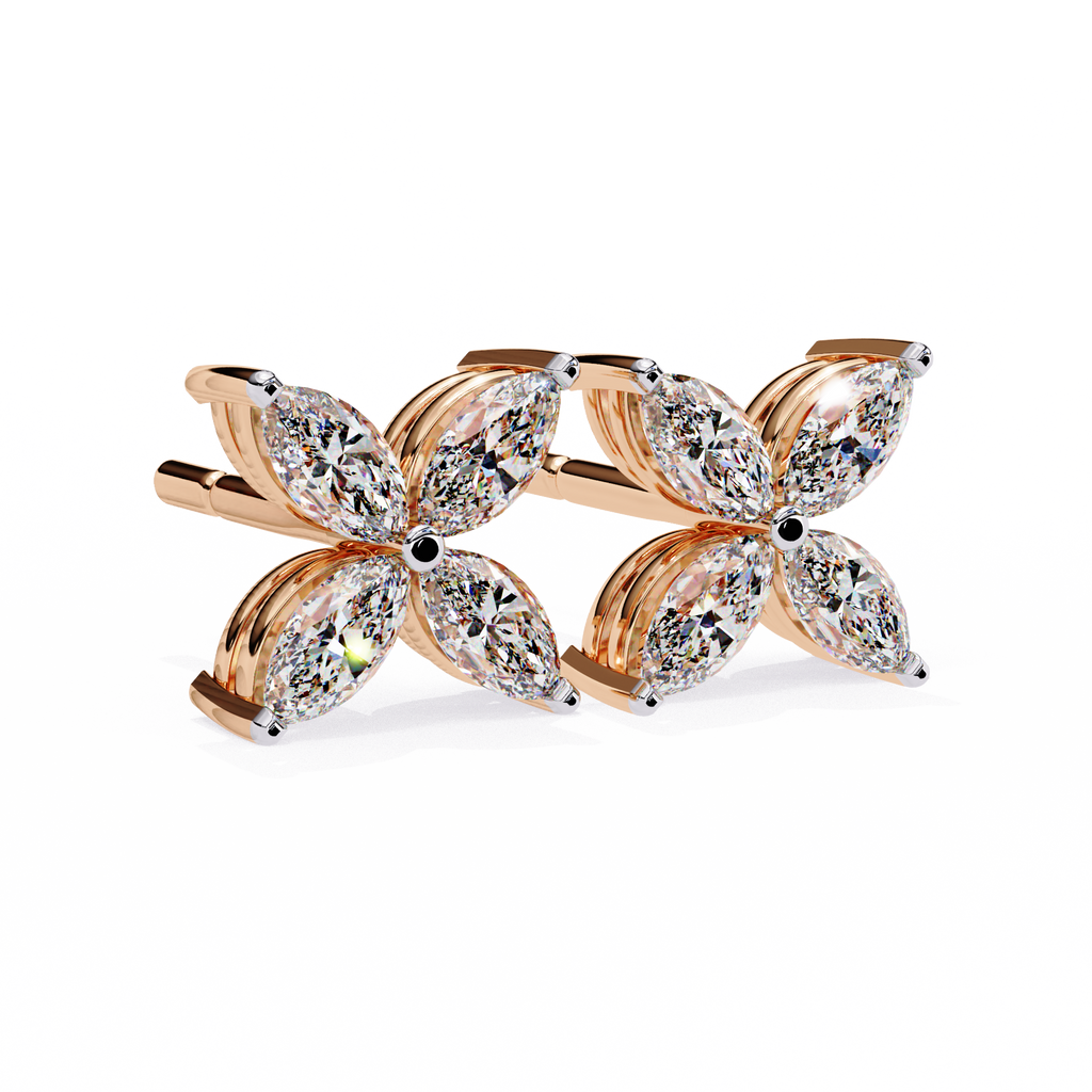 Rose Gold Ribbed-Wing Marquise Diamond Butterfly Stud Earrings