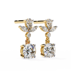 Yellow Gold Floral Crown & Round Brilliant Diamond Drop Earring
