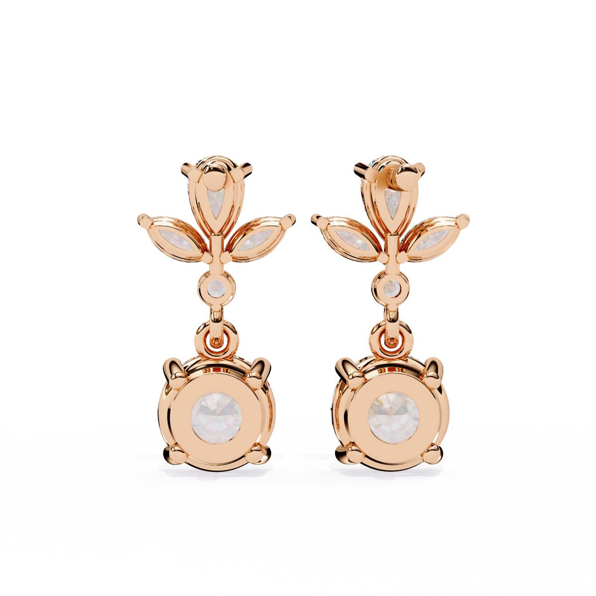 Rose Bloom Floral Crown Diamond Drop Earrings