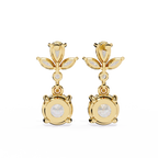 Yellow Gold Floral Crown & Round Brilliant Diamond Drop Earring