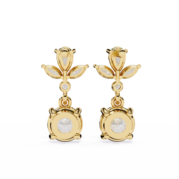 Gold Floral Crown & Round Brilliant Diamond Drop Earring