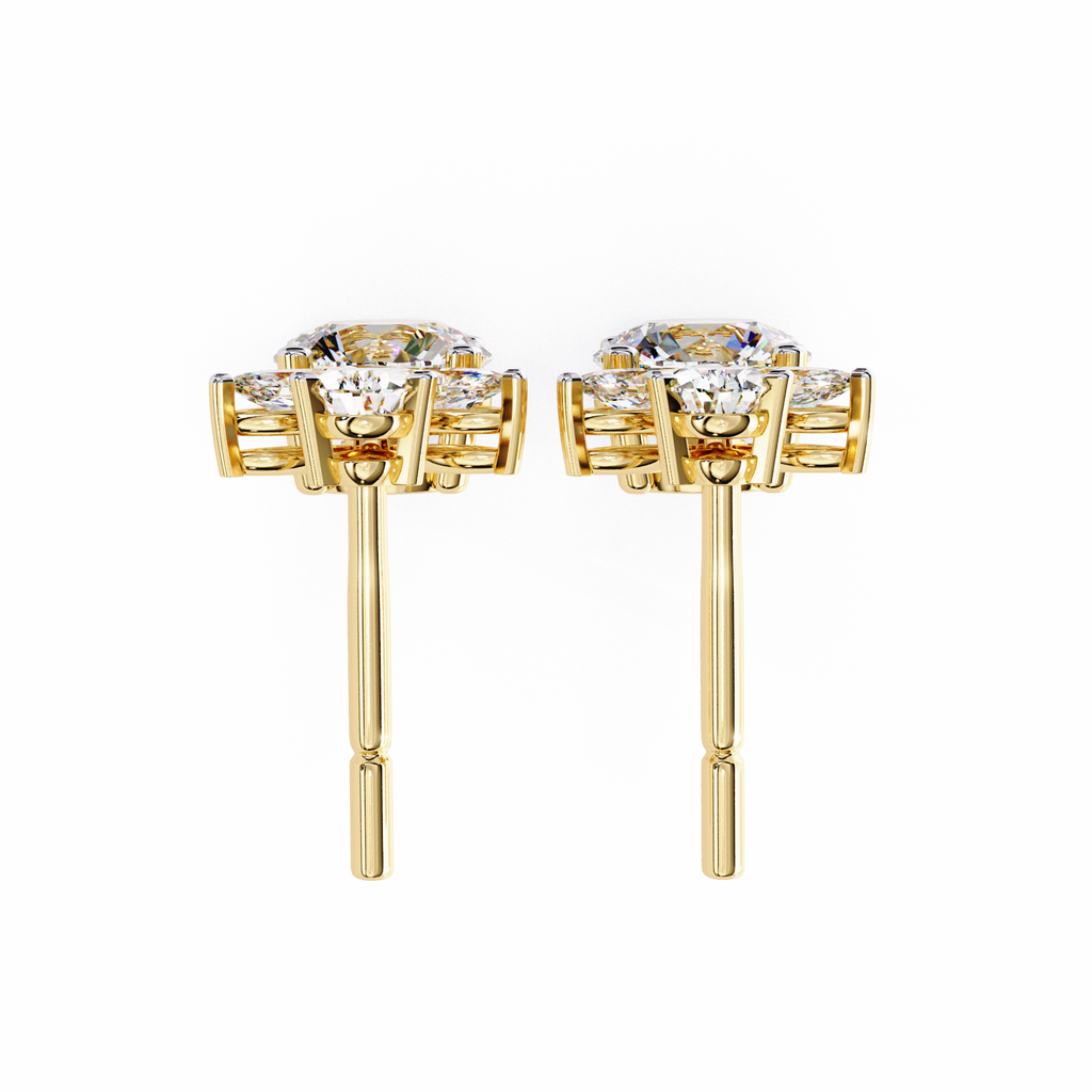 Yellow Gold Floral Crown & Round Brilliant Diamond Drop Earring