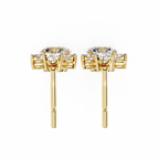 Yellow Gold Floral Crown & Round Brilliant Diamond Drop Earring
