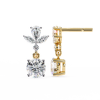 Yellow Gold Floral Crown & Round Brilliant Diamond Drop Earring