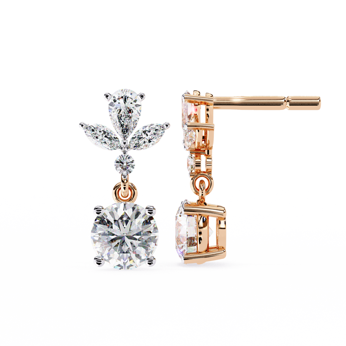 Rose Bloom Floral Crown Diamond Drop Earrings