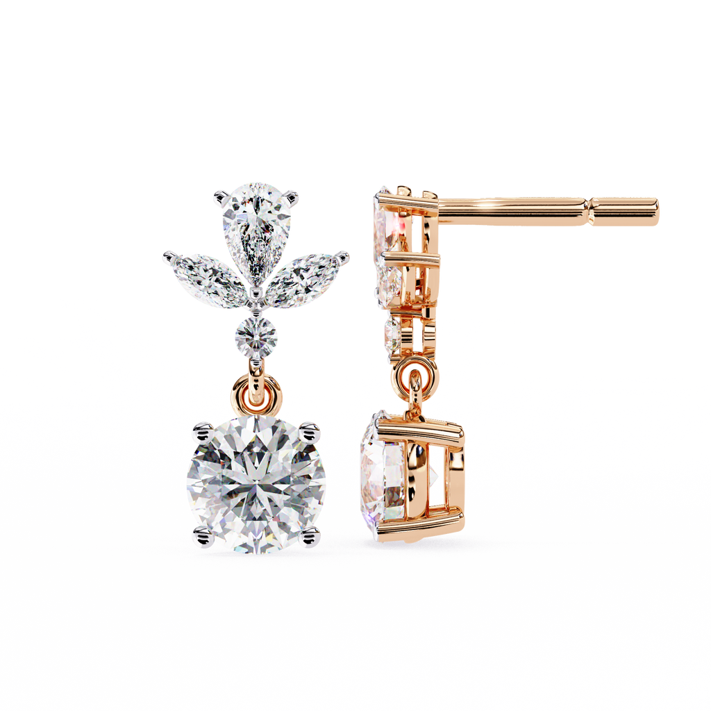 Rose Bloom Floral Crown Diamond Drop Earrings