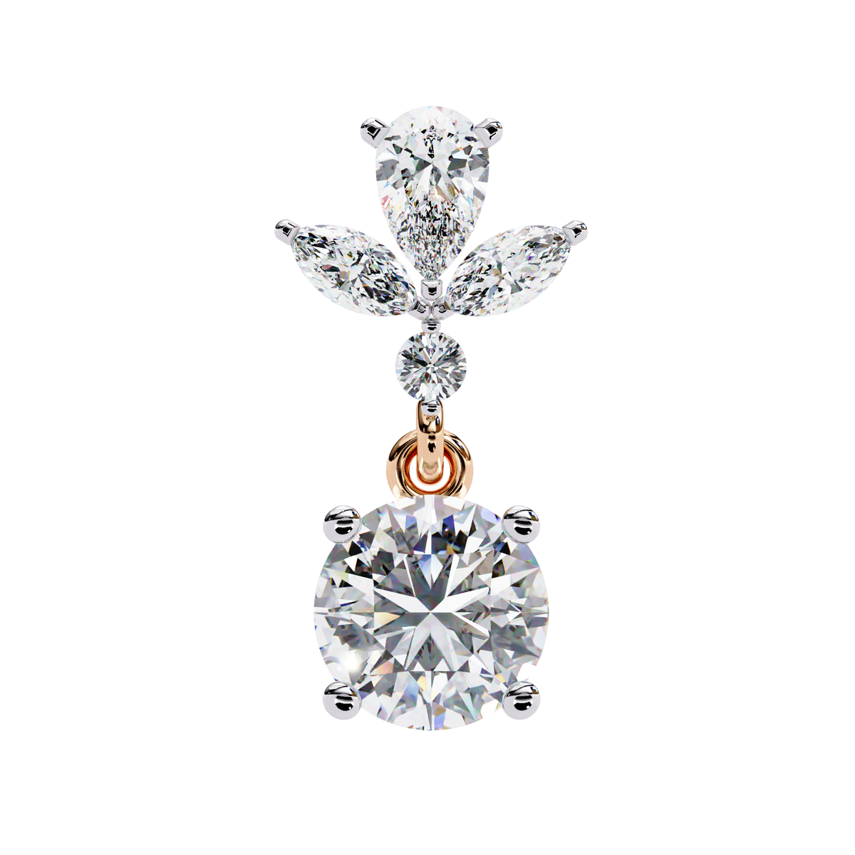 Rose Bloom Floral Crown Diamond Drop Earrings