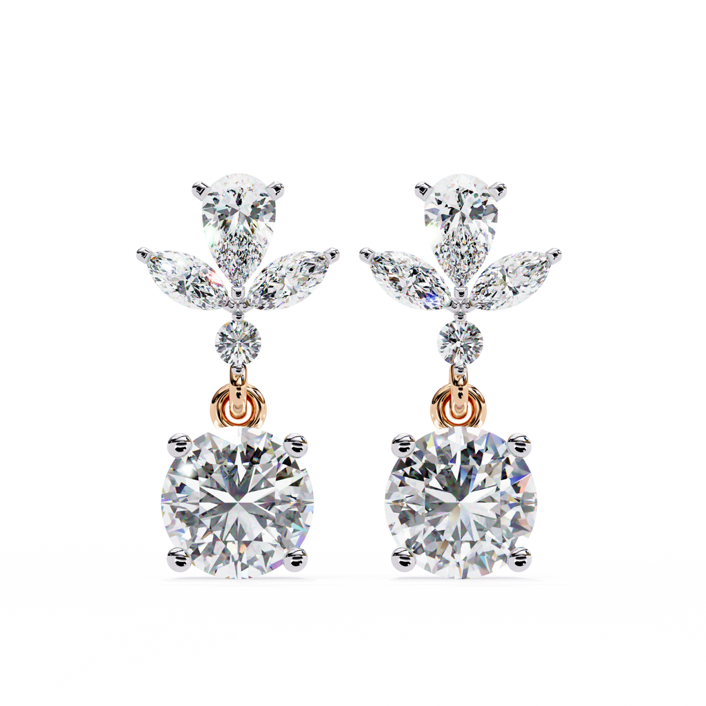 Rose Bloom Floral Crown Diamond Drop Earrings